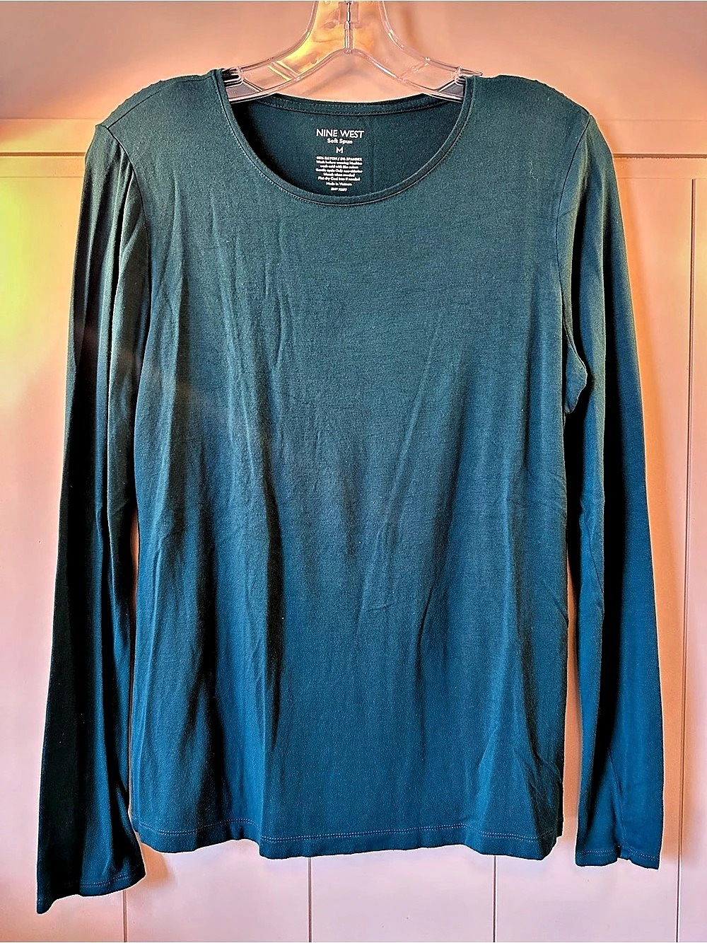 Nine West Soft Spun Long Sleeve Tee Green Medium